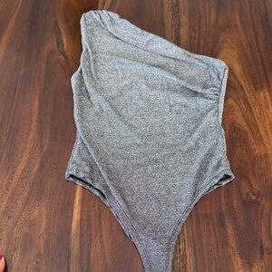 Sparkling Silver One Shoulder Woman's  Bodysuit